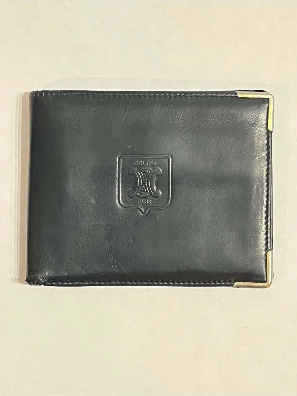Celine Vintage Blason Black Leather Bifold Wallet